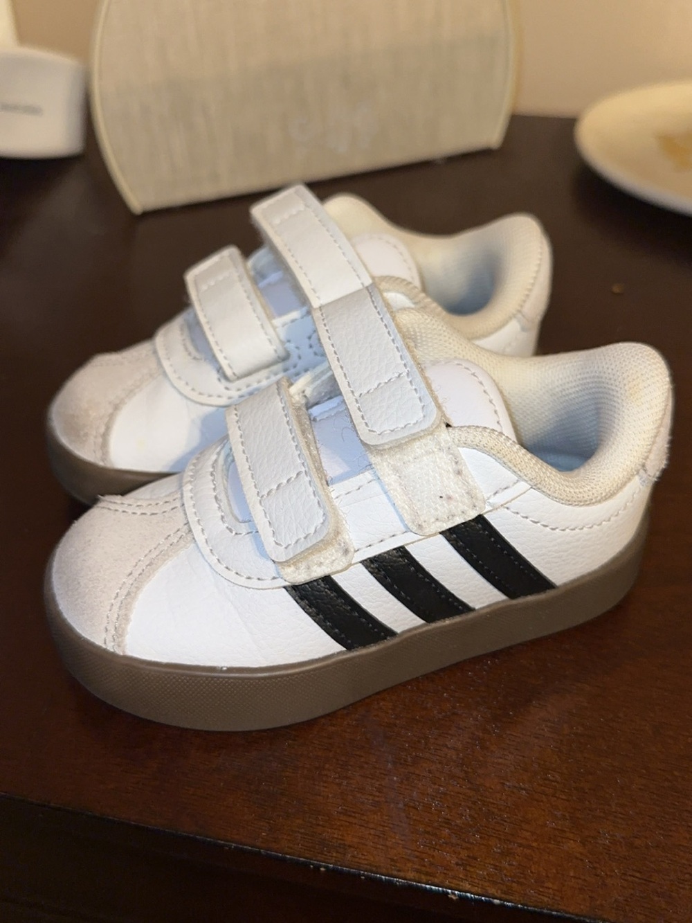 adidas White and Black Toddler Velcro Sneakers